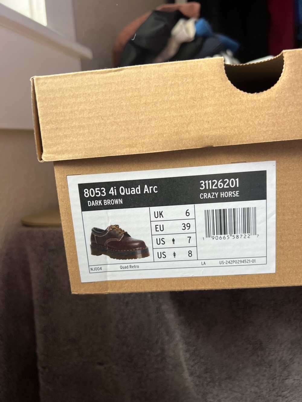 Dr. Martens Brown Leather Crazy Horse Shoes with Yellow Stitching - Picture 2 of 4